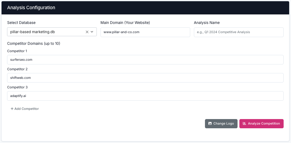 Competitive analysis screenshot
