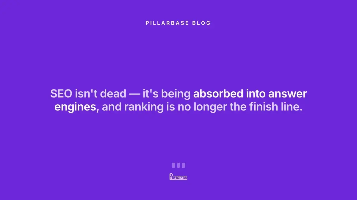 Pull quote: SEO isn't dead — it's being absorbed into answer engines, and ranking is no longer the finish line. — Ryan Brock