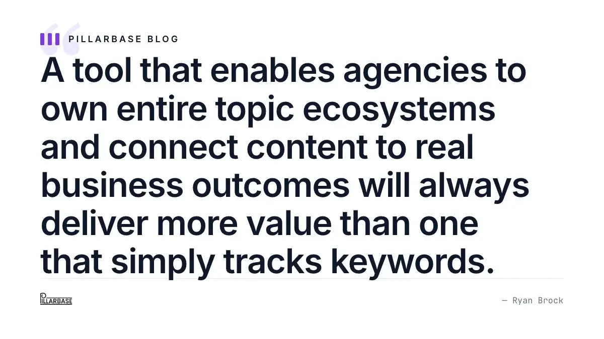 A tool that enables agencies to own entire topic ecosystems and connect content to real business outcomes will always deliver more value than one that simply tracks keywords.