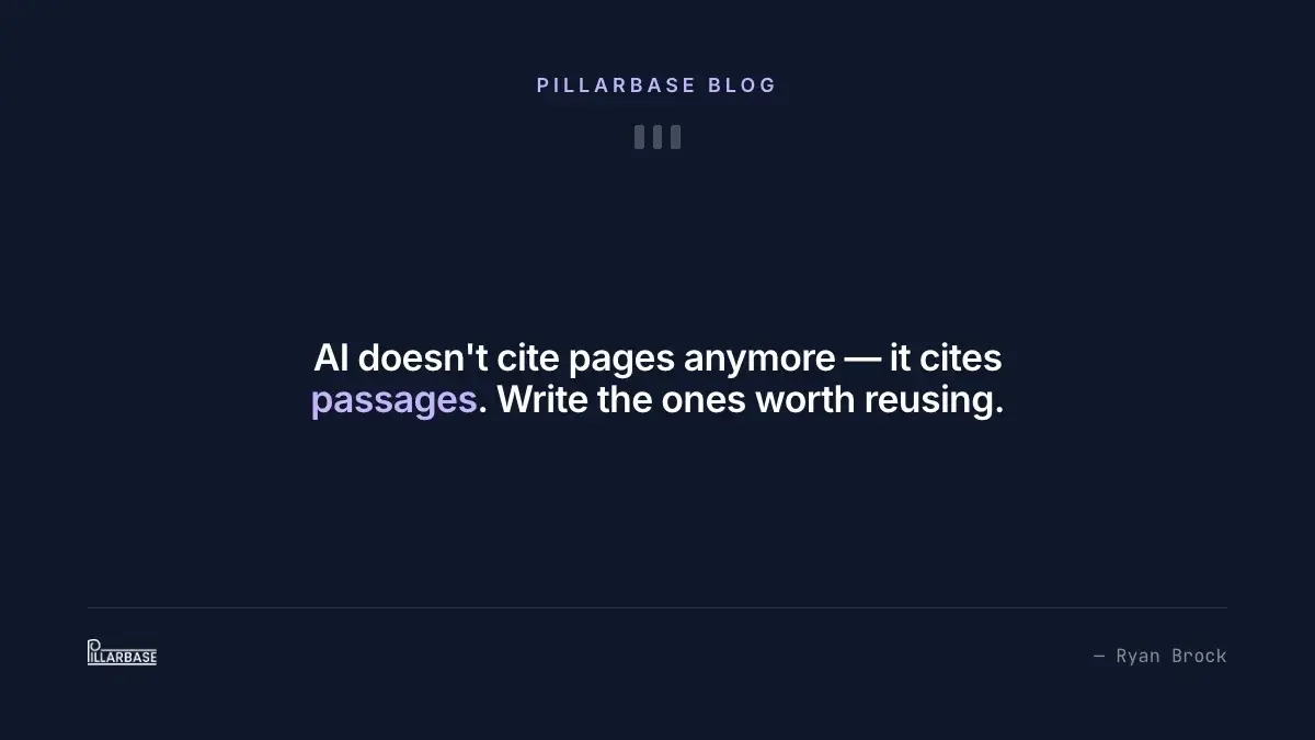 Pull quote: AI doesn't cite pages anymore — it cites passages. Write the ones worth reusing. — Ryan Brock