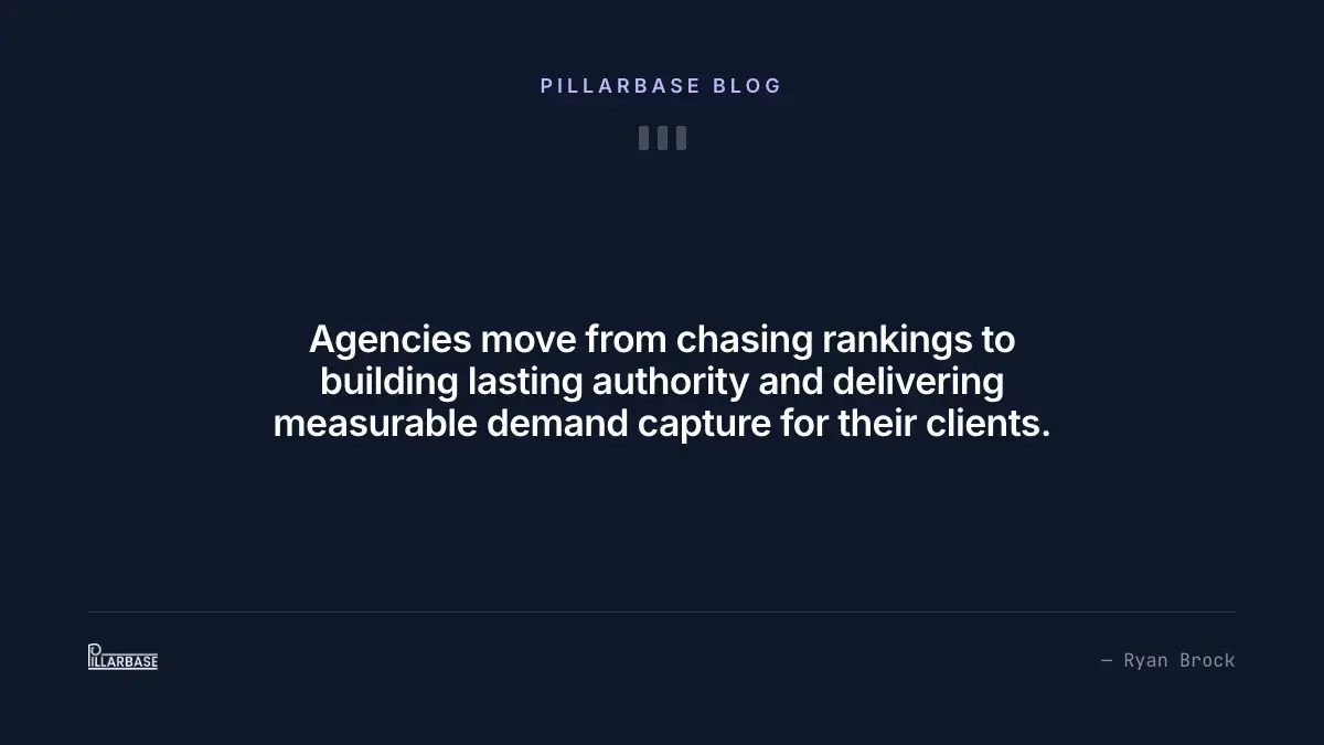 Agencies move from chasing rankings to building lasting authority and delivering measurable demand capture for their clients.
